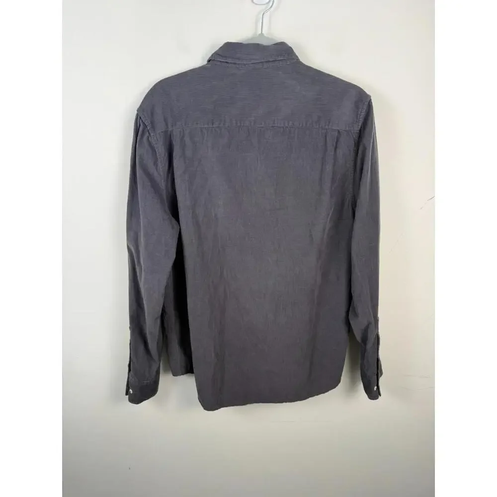 Wellen Corduroy Shirt Mens Large Dark Gray Huckberry Organic Cotton Button Down - Picture 3 of 6